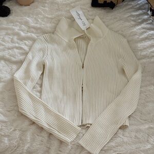 12th Tribe Cream Ribbed Sweater